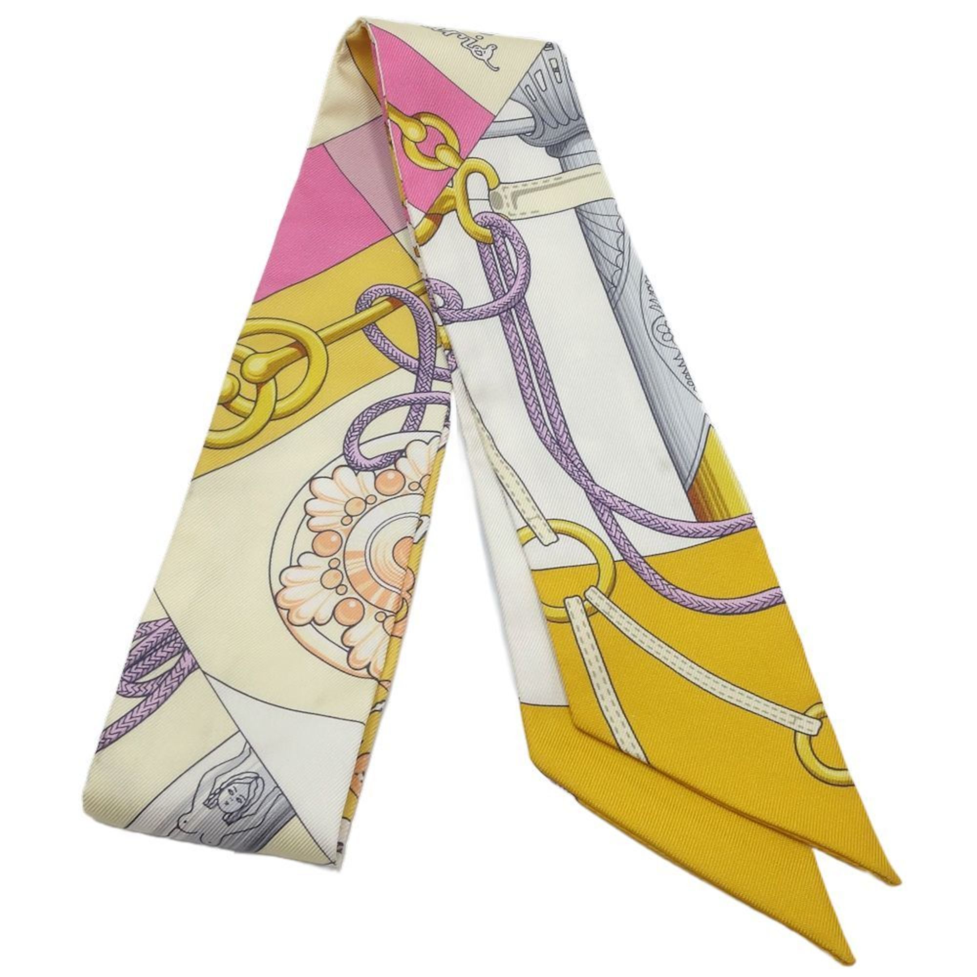 HERMES Scarf Twilly Cliquetis Silk Multicolor Yellow 180543