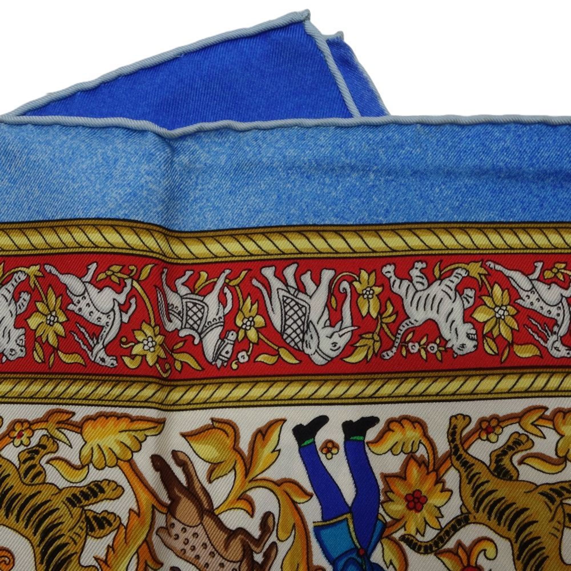 HERMES Scarf Carré 90 CHASSE EN INDE Indian Hunting Silk Multicolor Blue 180505