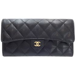CHANEL Chanel Long Wallet AP0241 Matelasse Coco Mark Classic Flap Caviar Skin Black 180494