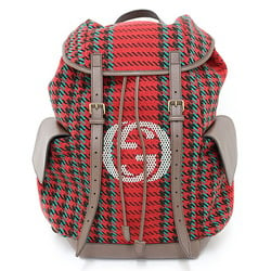 GUCCI Houndstooth and Stripe Backpack with Interlocking G 625939 Red