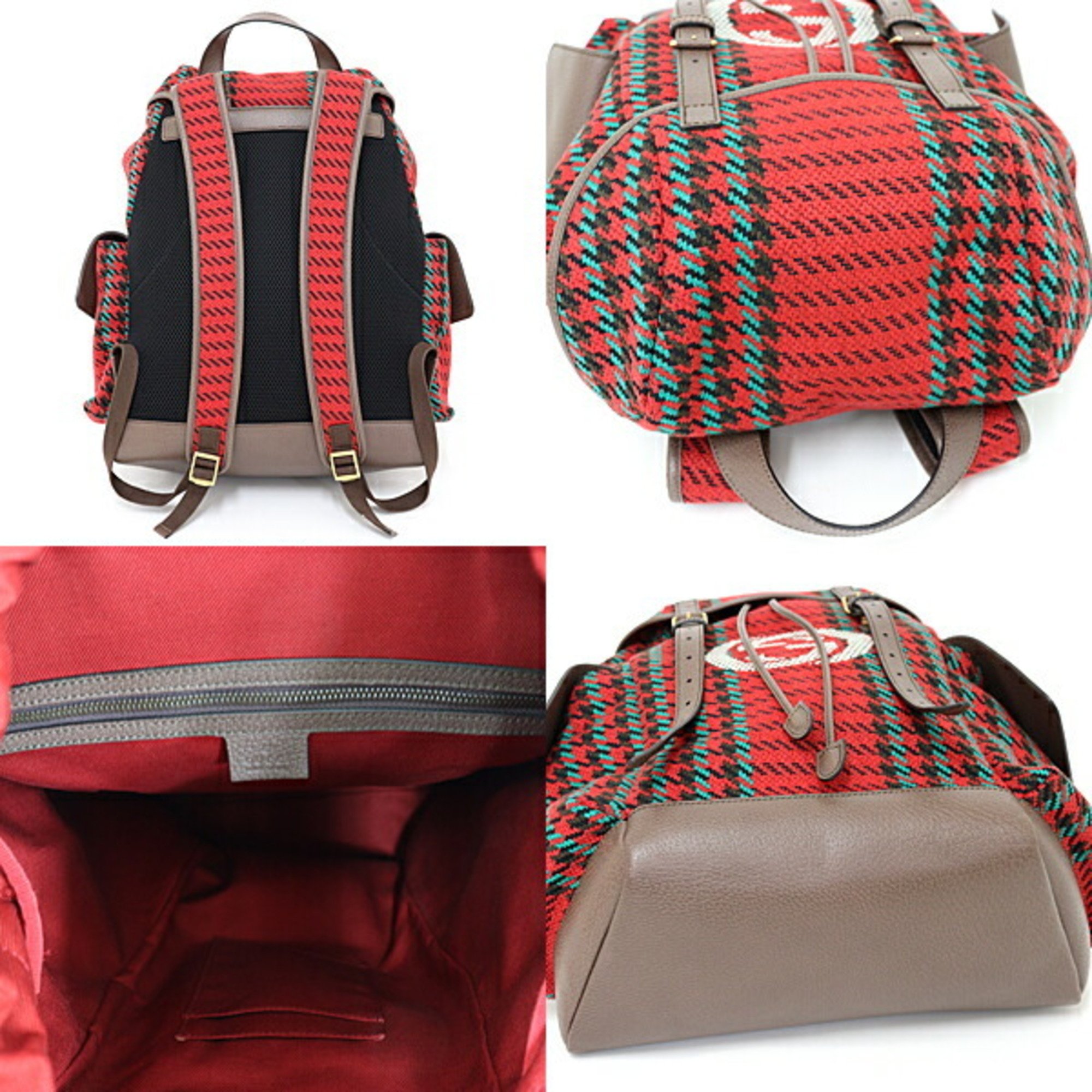 GUCCI Houndstooth and Stripe Backpack with Interlocking G 625939 Red