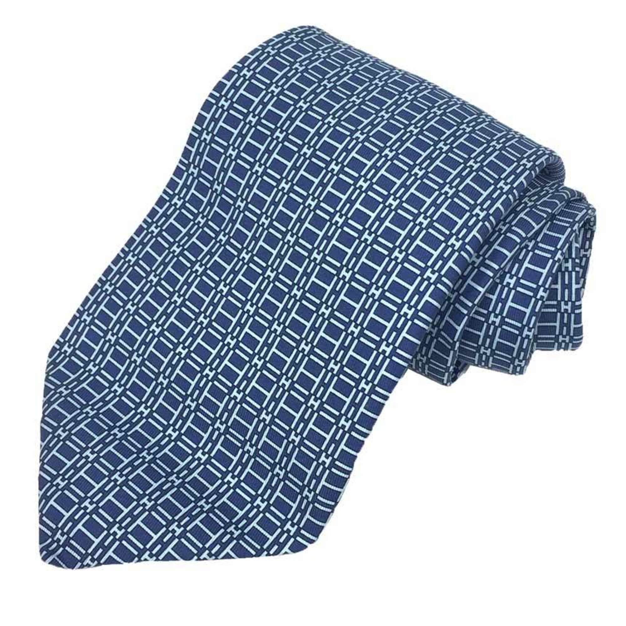 Hermes HERMES Tie H Pattern 005492T 09 Navy MARINE/BLEU CIEL Men's