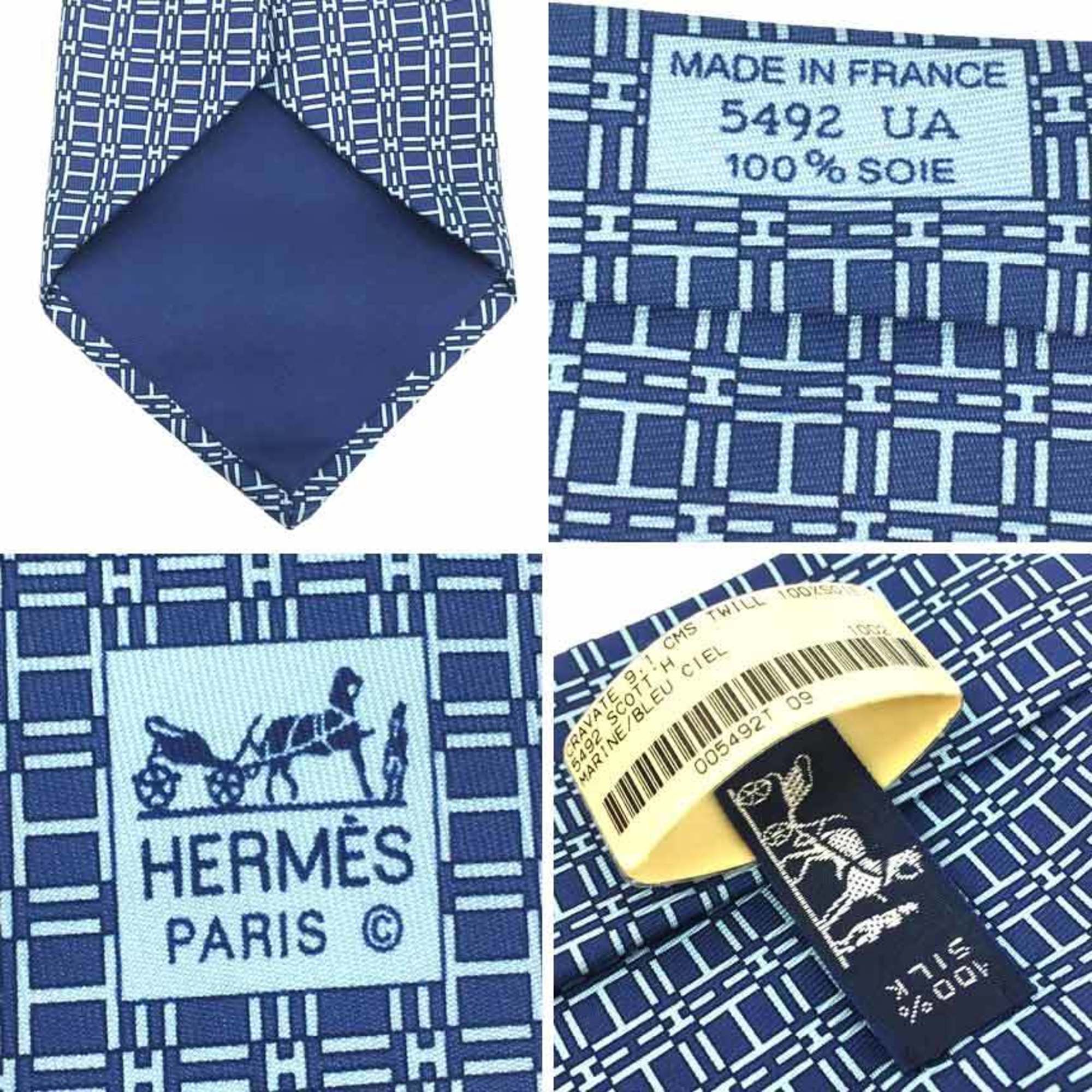 Hermes HERMES Tie H Pattern 005492T 09 Navy MARINE/BLEU CIEL Men's