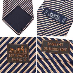 Hermes HERMES tie striped horseshoe navy orange silk men's small