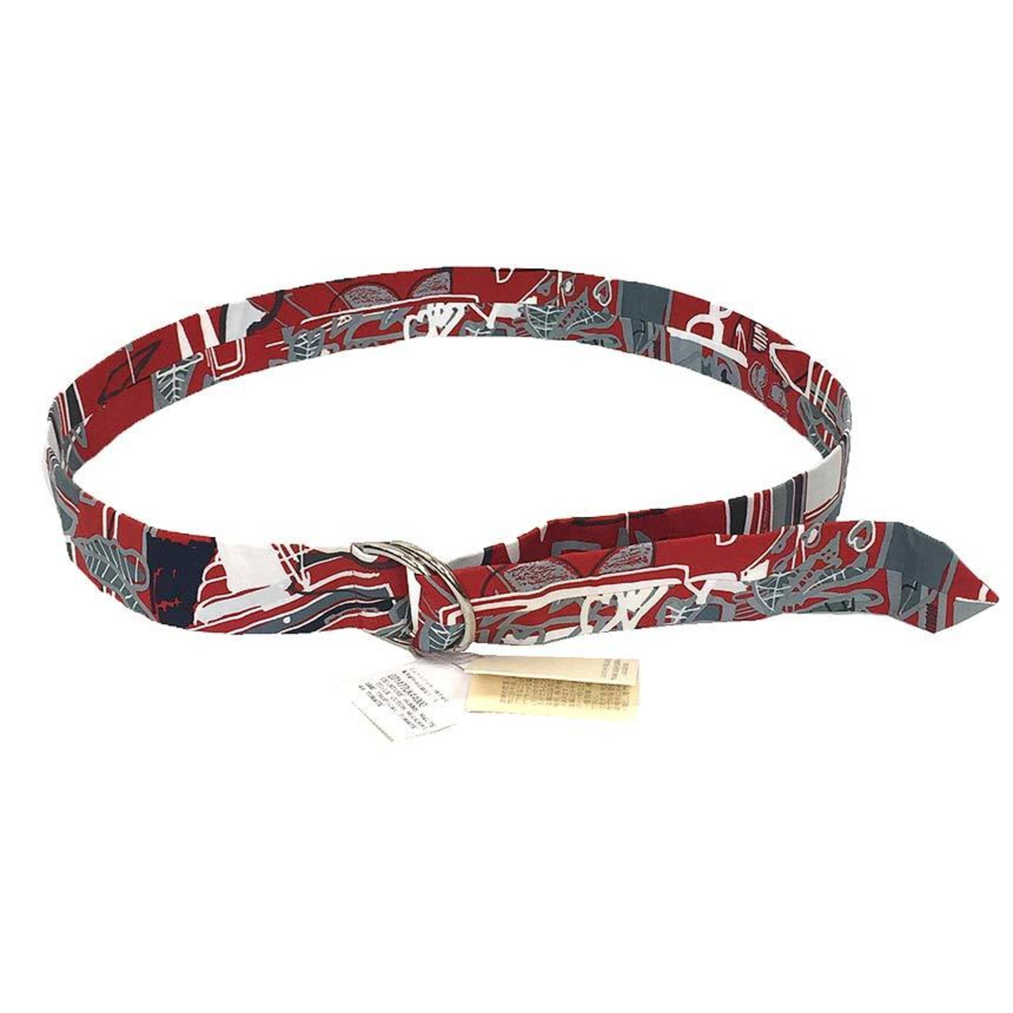 HERMES Belt CEINTURE HOMME MALTE TOILE COTON MODERNISME TROPICAL 071477UK44000 Tropical Modernism TOMATO Red Cotton Hermes