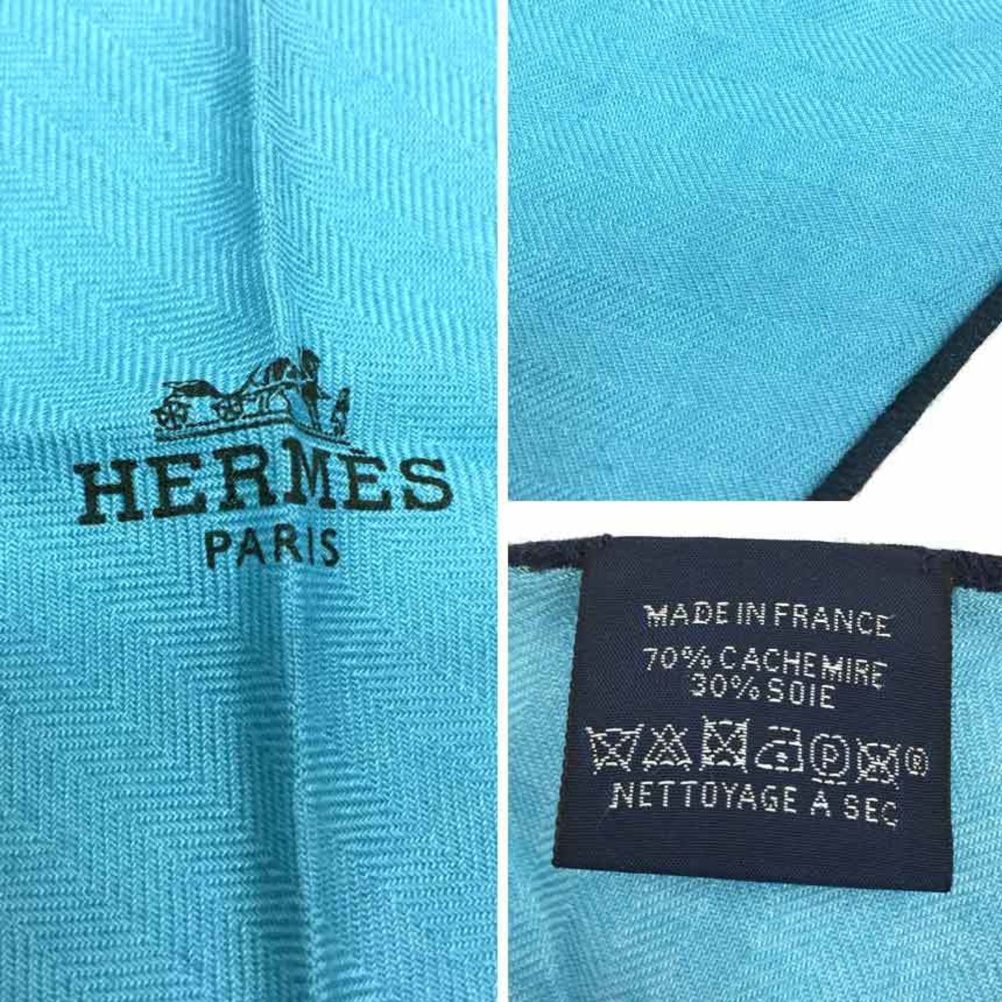 SUPER SALE HERMES Hermes Losange Uni Diamond Scarf Muffler LOSANGE Silk Cashmere Light Blue Ciel/Marine aq7718