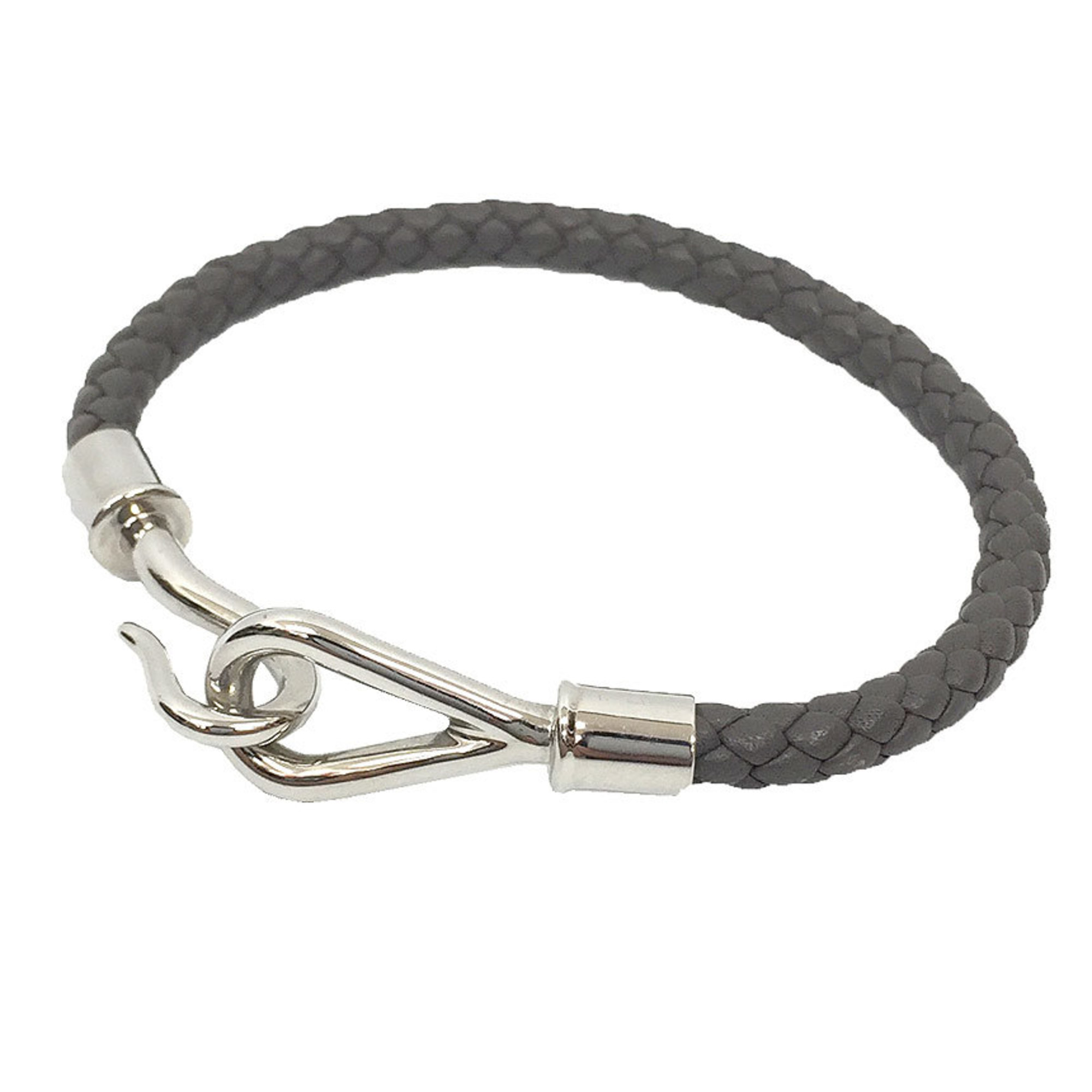 Hermes Leather Bracelet HERMES Jumbo Gray Intrecciato Tresse Men's Women's aq9906 10013238