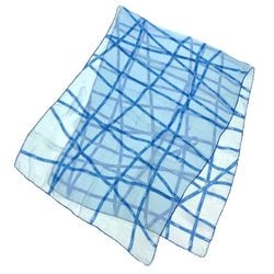HERMES BOLDUC MOUSSELINE STOLE Bolduc Muslin Stole Ribbon Pattern 105002S 03 Long Scarf Silk Blue 100% aq9861