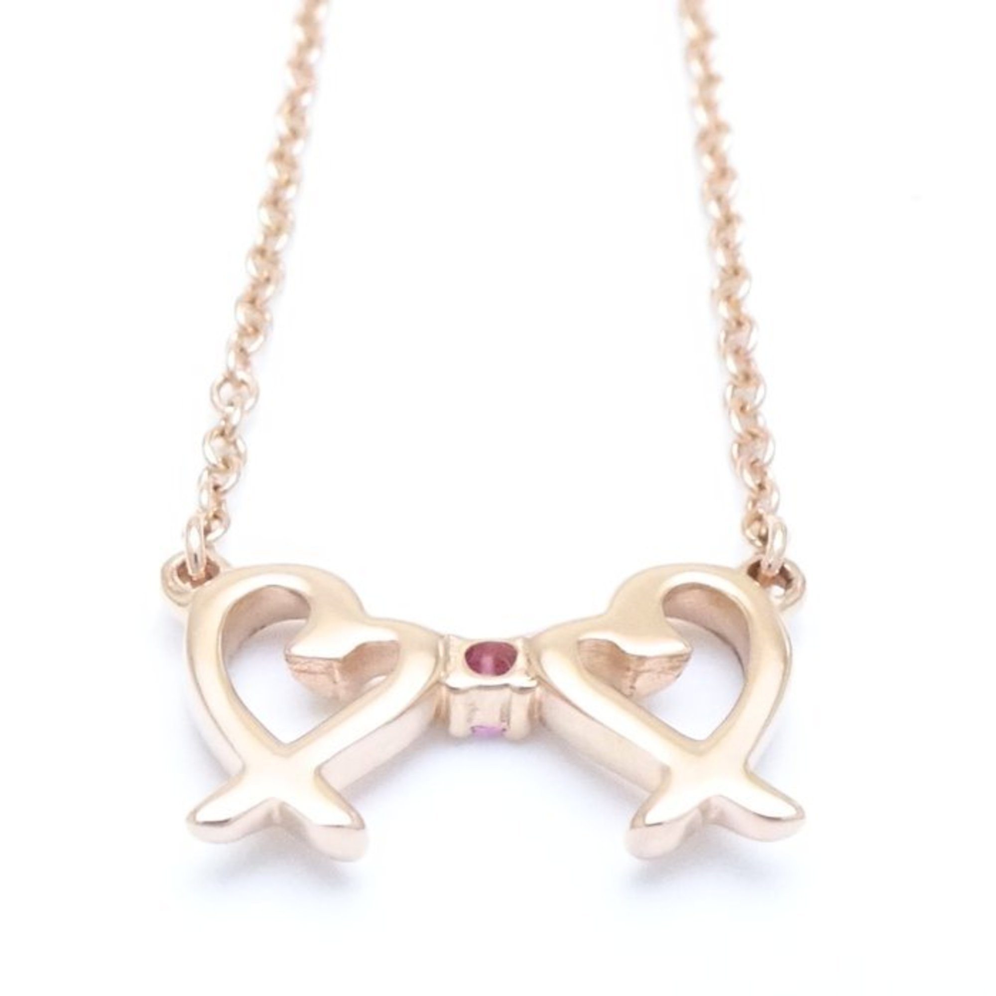 TIFFANY&Co. Tiffany Double Loving Heart Necklace 1P Pink Sapphire Paloma Picasso 750PG Gold K18RG Rose 291955