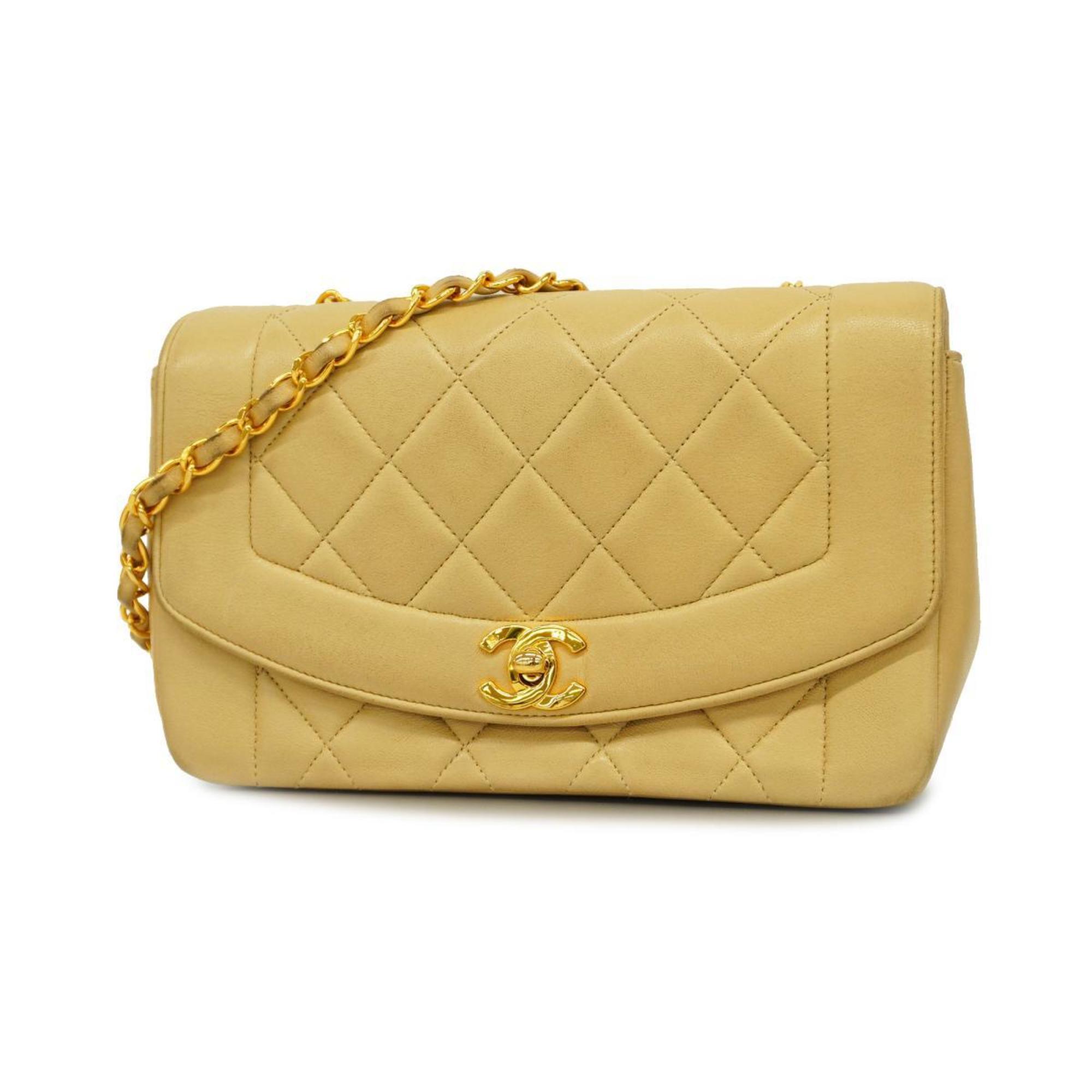 Chanel Shoulder Bag Matelasse Diana Chain Lambskin Beige Women's