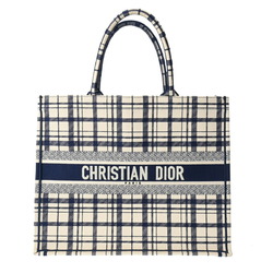 CHRISTIAN DIOR Christian Dior Book Tote Large Size White/Blue Unisex Canvas Handbag