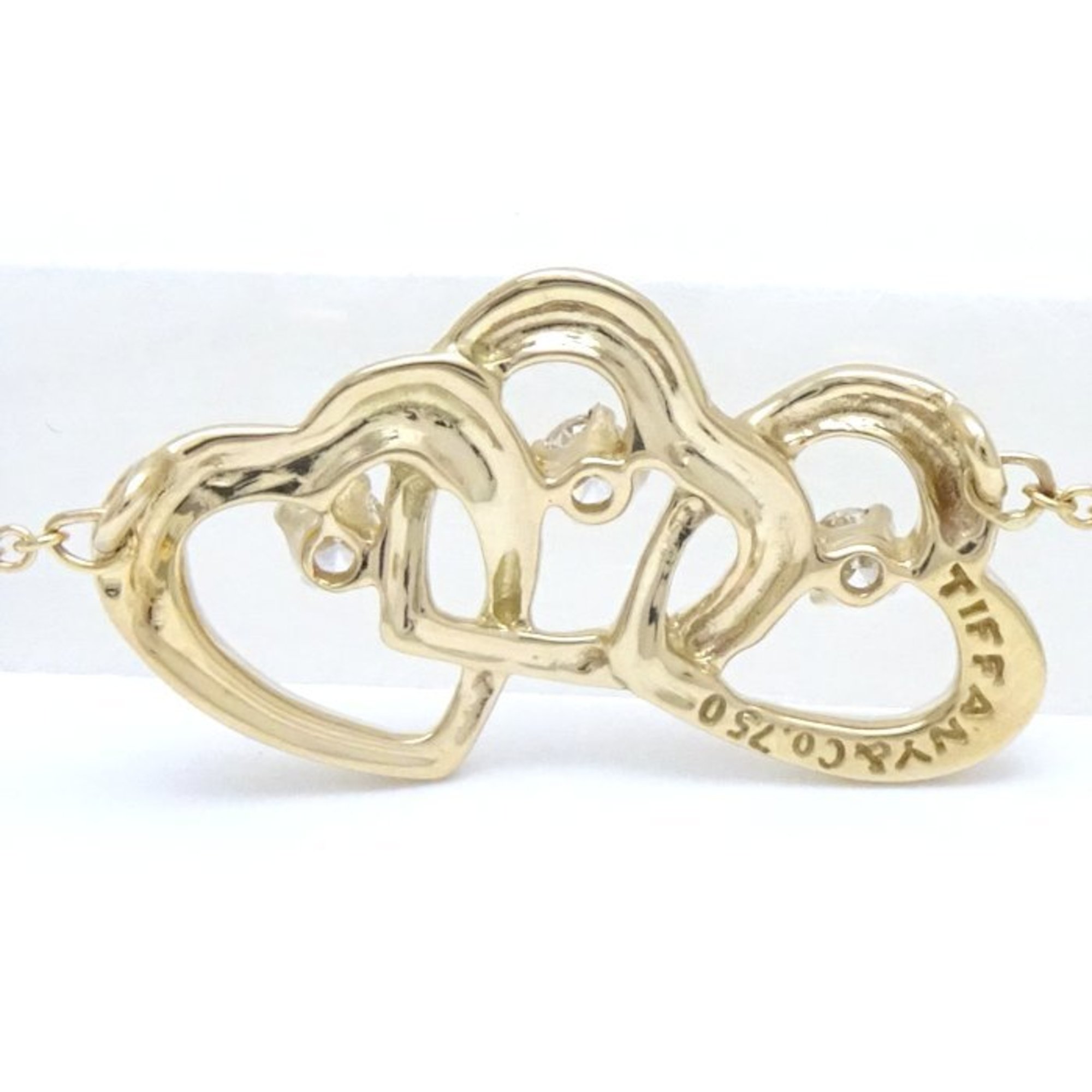 TIFFANY&Co. Tiffany Triple Heart Necklace 3P Diamond K18YG Yellow Gold 292015