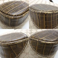 CELINE Boogie Bag Handbag Macadam Pattern Canvas x Embossed Leather Beige Brown 351316