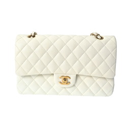 CHANEL Chanel Matelasse W-Flap Chain Shoulder Bag 25cm White A01112 Women's Caviar Skin
