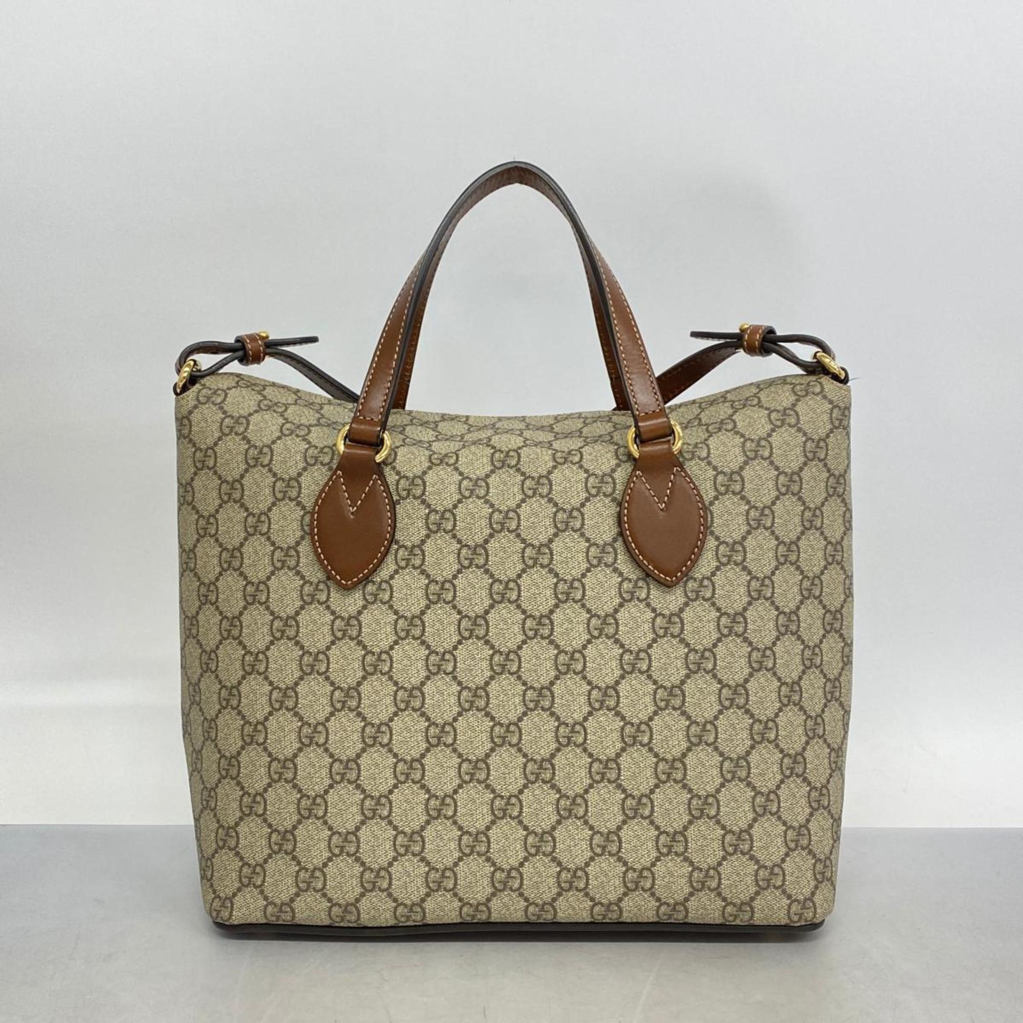 Gucci handbag GG Supreme 429147 leather brown beige ladies