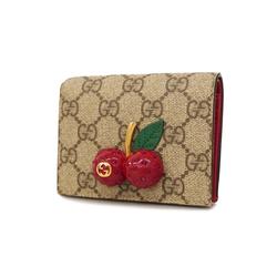 Gucci Wallet GG Supreme Cherry 476050 1147 Leather Brown Women's