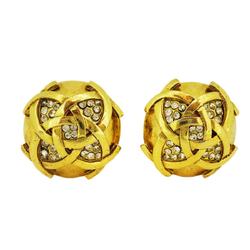 Chanel Earrings Coco Mark Circle Rhinestone GP Plated Gold Women's