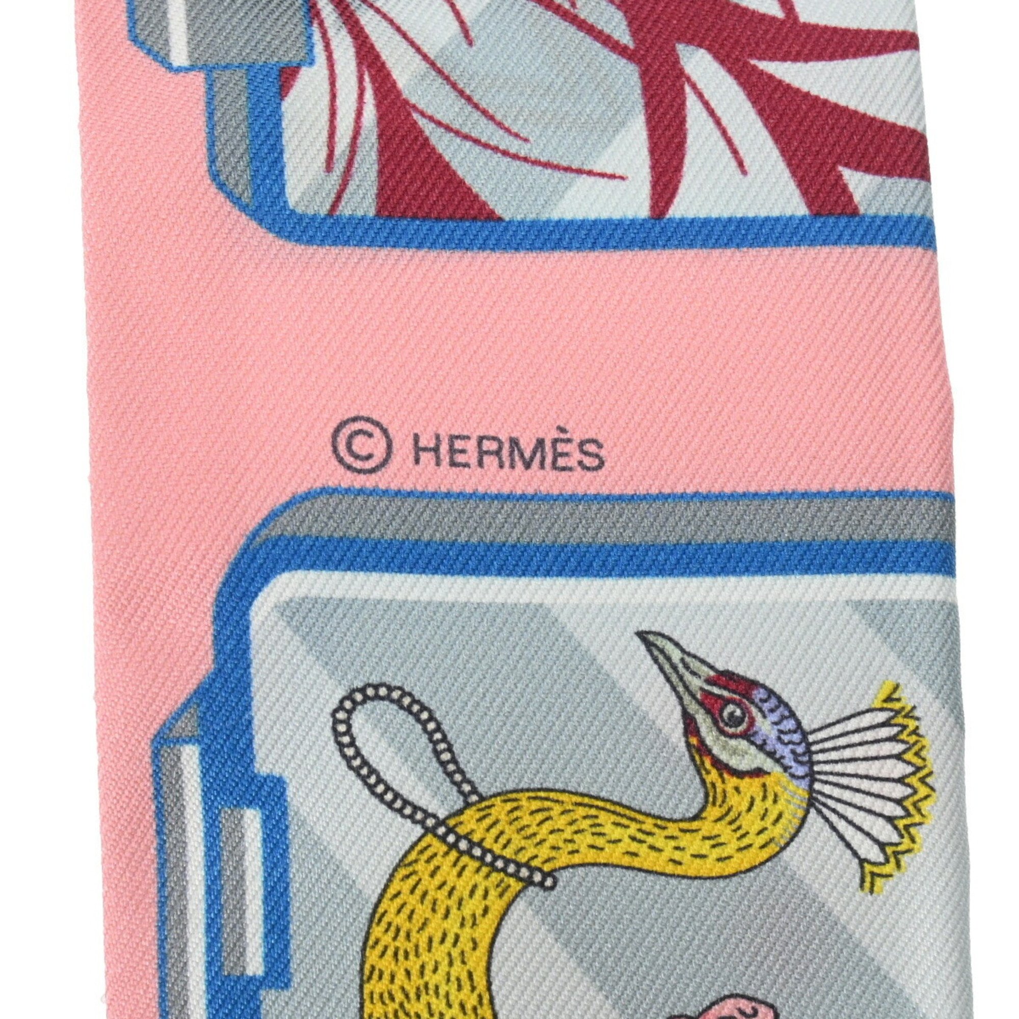 HERMES Twilly STORY Pink/Blue/Yellow - Women's 100% Silk Scarf Muffler