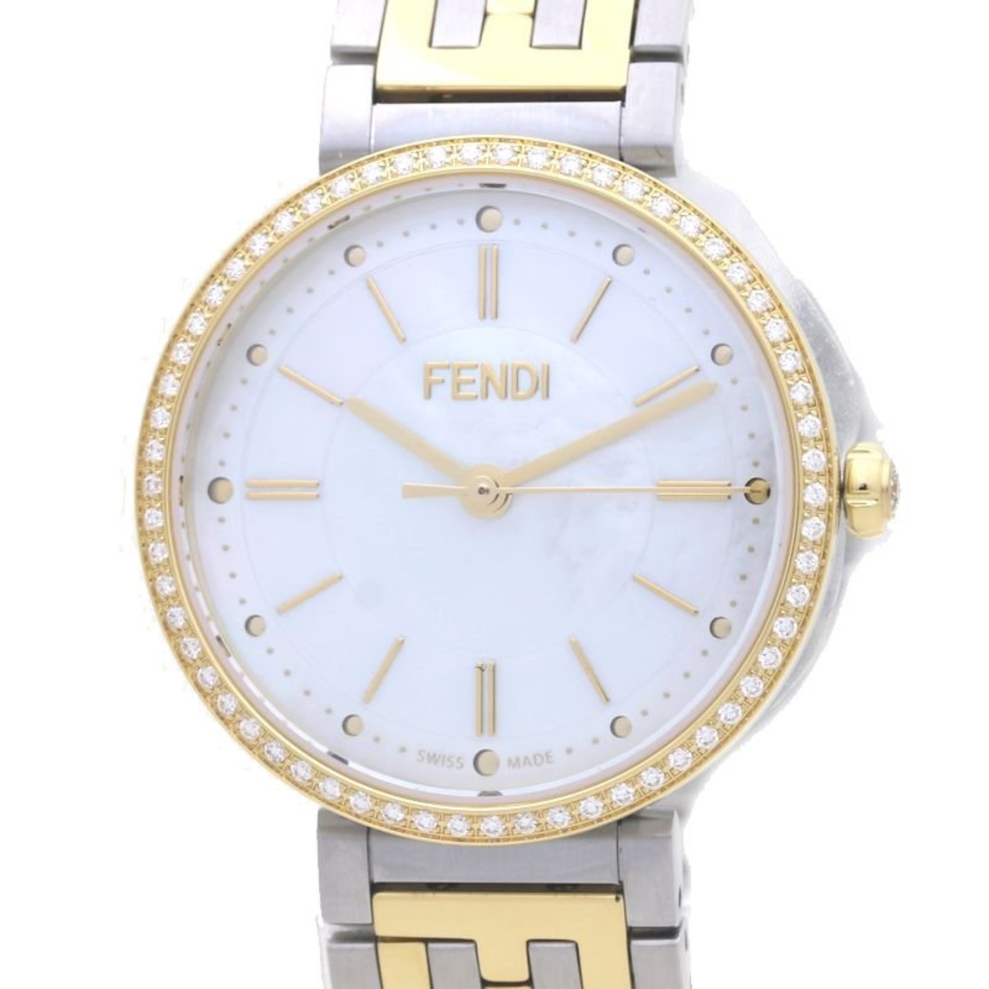 FENDI Forever Fendi F102233701 FOW914A85FF0QA0 FF Bezel Diamond White Shell Stainless Steel Ladies 39471 Watch