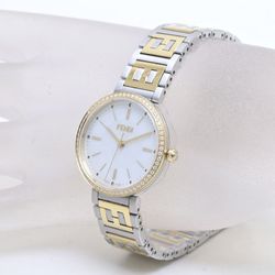 FENDI Forever Fendi F102233701 FOW914A85FF0QA0 FF Bezel Diamond White Shell Stainless Steel Ladies 39471 Watch