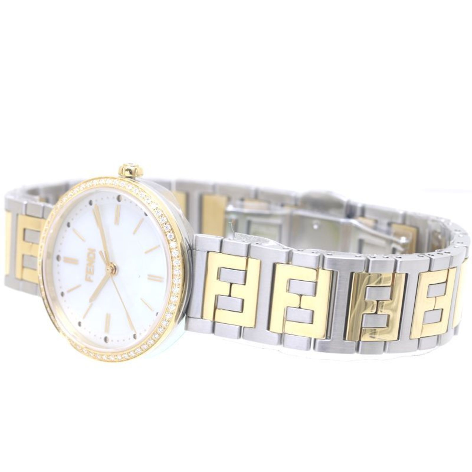 FENDI Forever Fendi F102233701 FOW914A85FF0QA0 FF Bezel Diamond White Shell Stainless Steel Ladies 39471 Watch