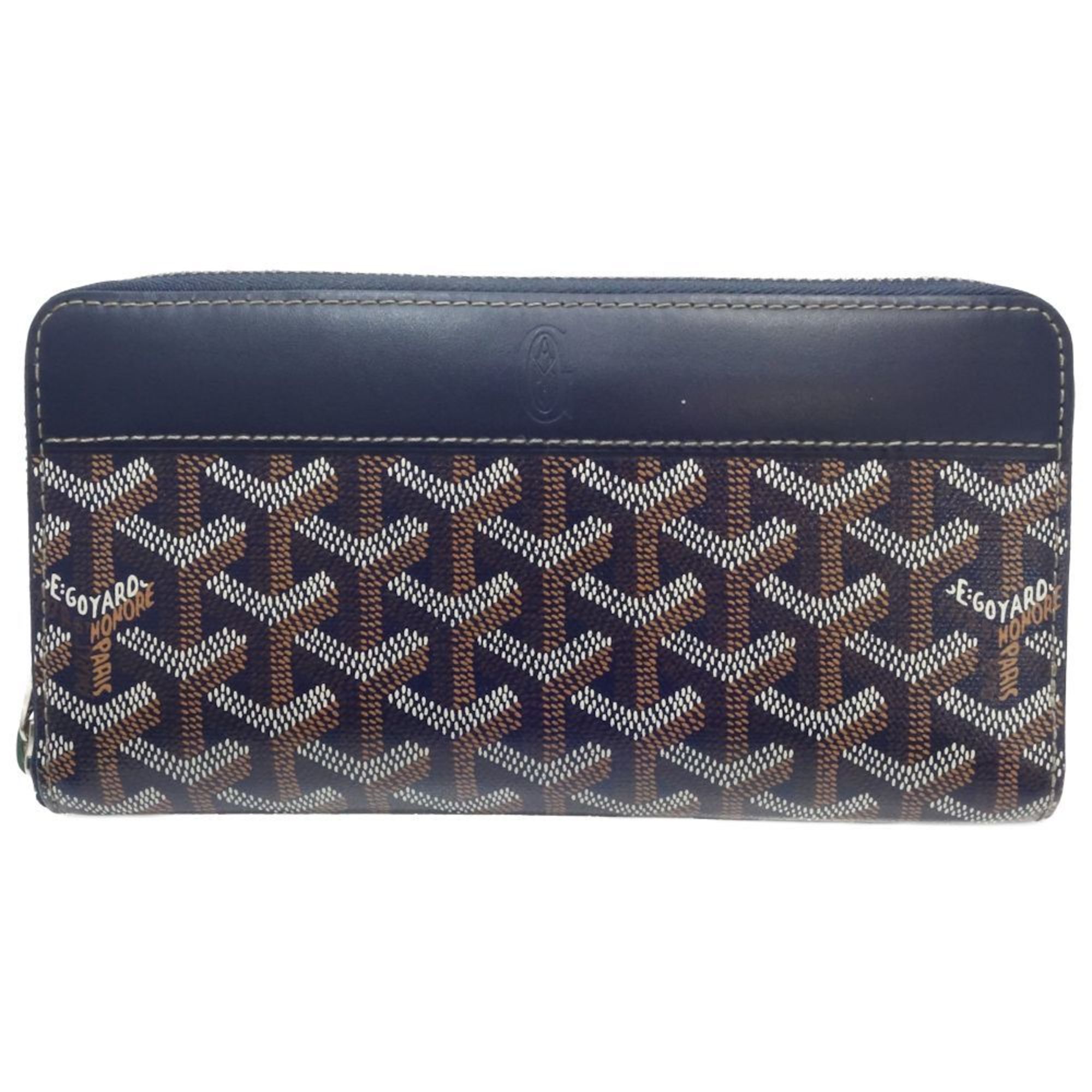 GOYARD Goyard Long Wallet Matignon GM Herringbone Round x Leather Navy 180539