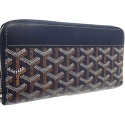 GOYARD Goyard Long Wallet Matignon GM Herringbone Round x Leather Navy 180539