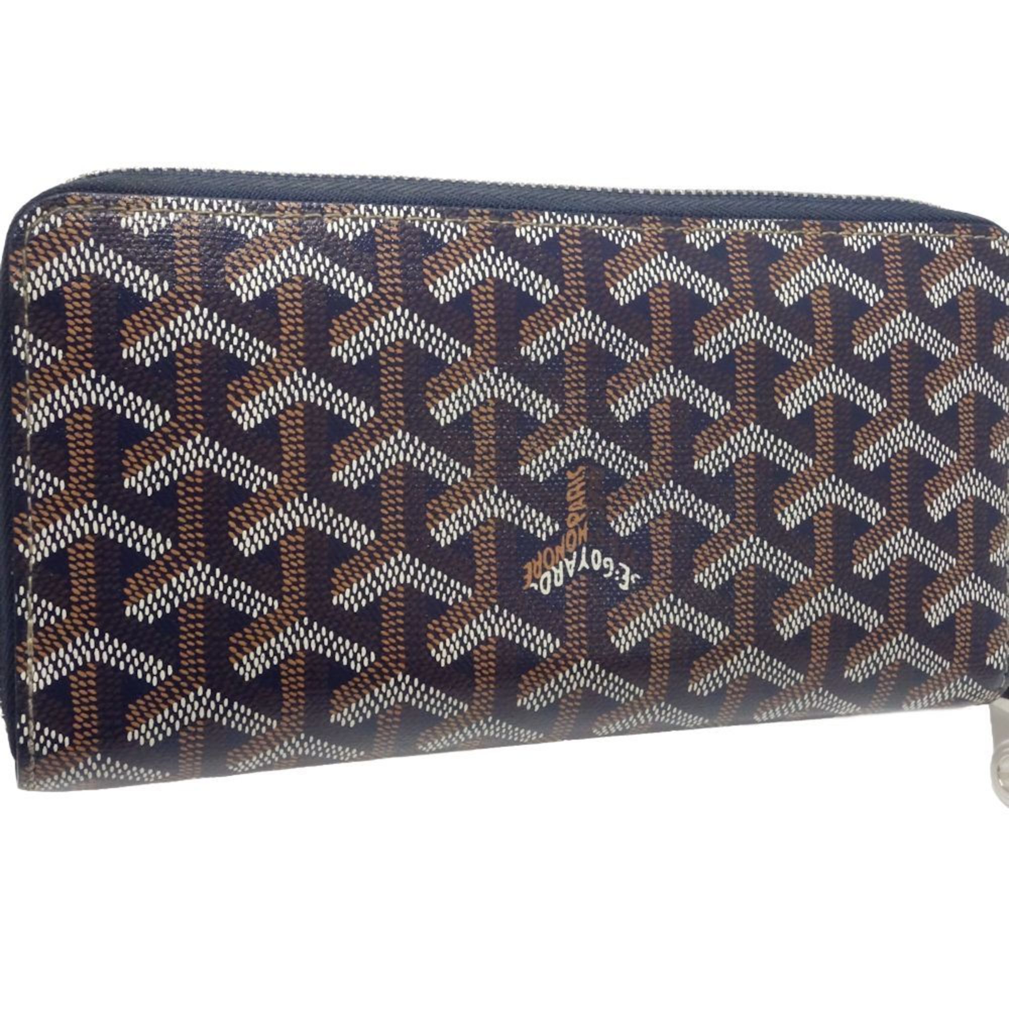 GOYARD Goyard Long Wallet Matignon GM Herringbone Round x Leather Navy 180539