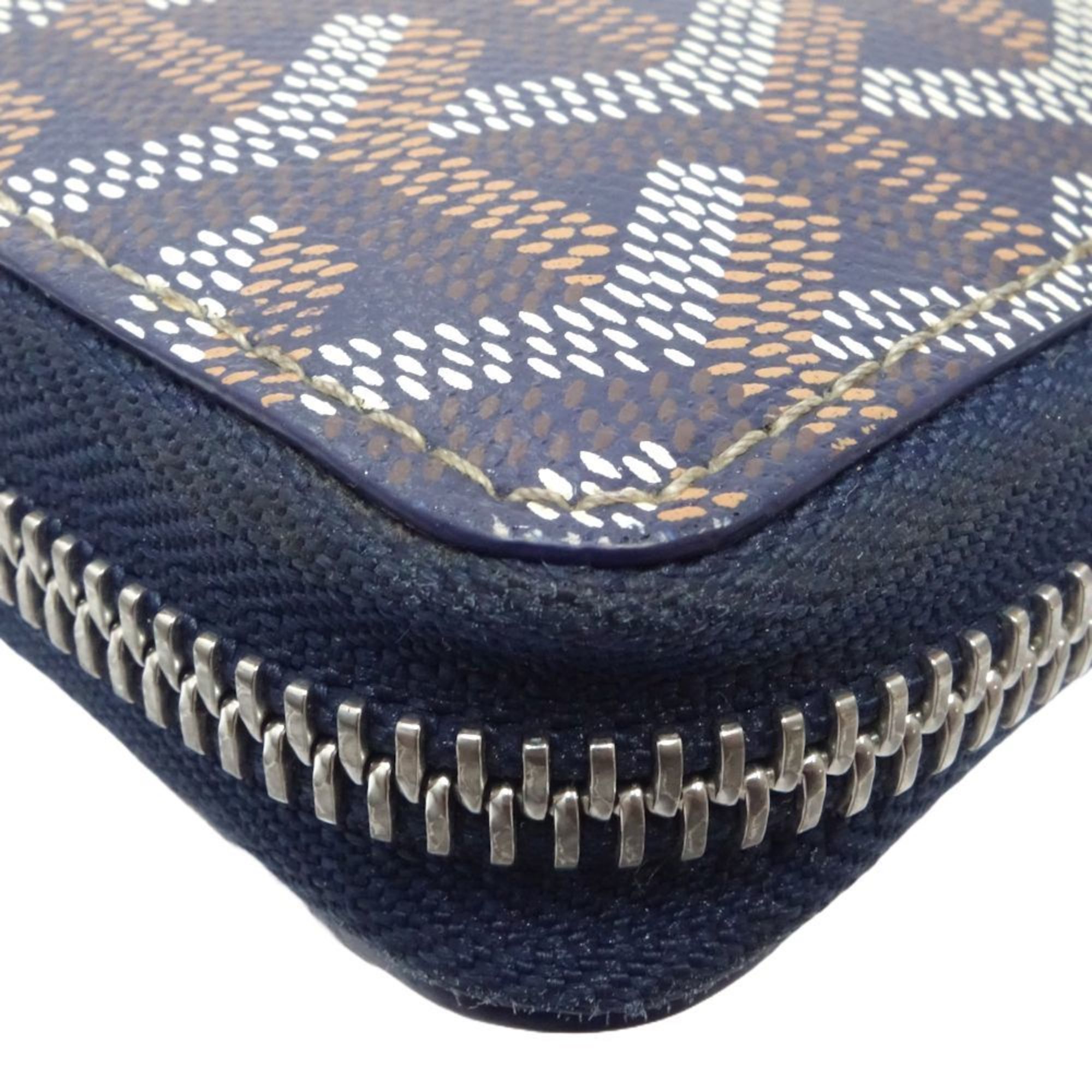 GOYARD Goyard Long Wallet Matignon GM Herringbone Round x Leather Navy 180539