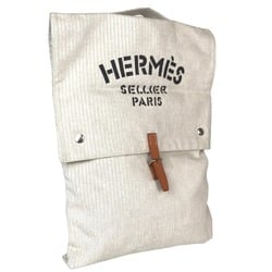 HERMES Aline Baggy Baggage Handbag for Women Cotton Canvas White Brown