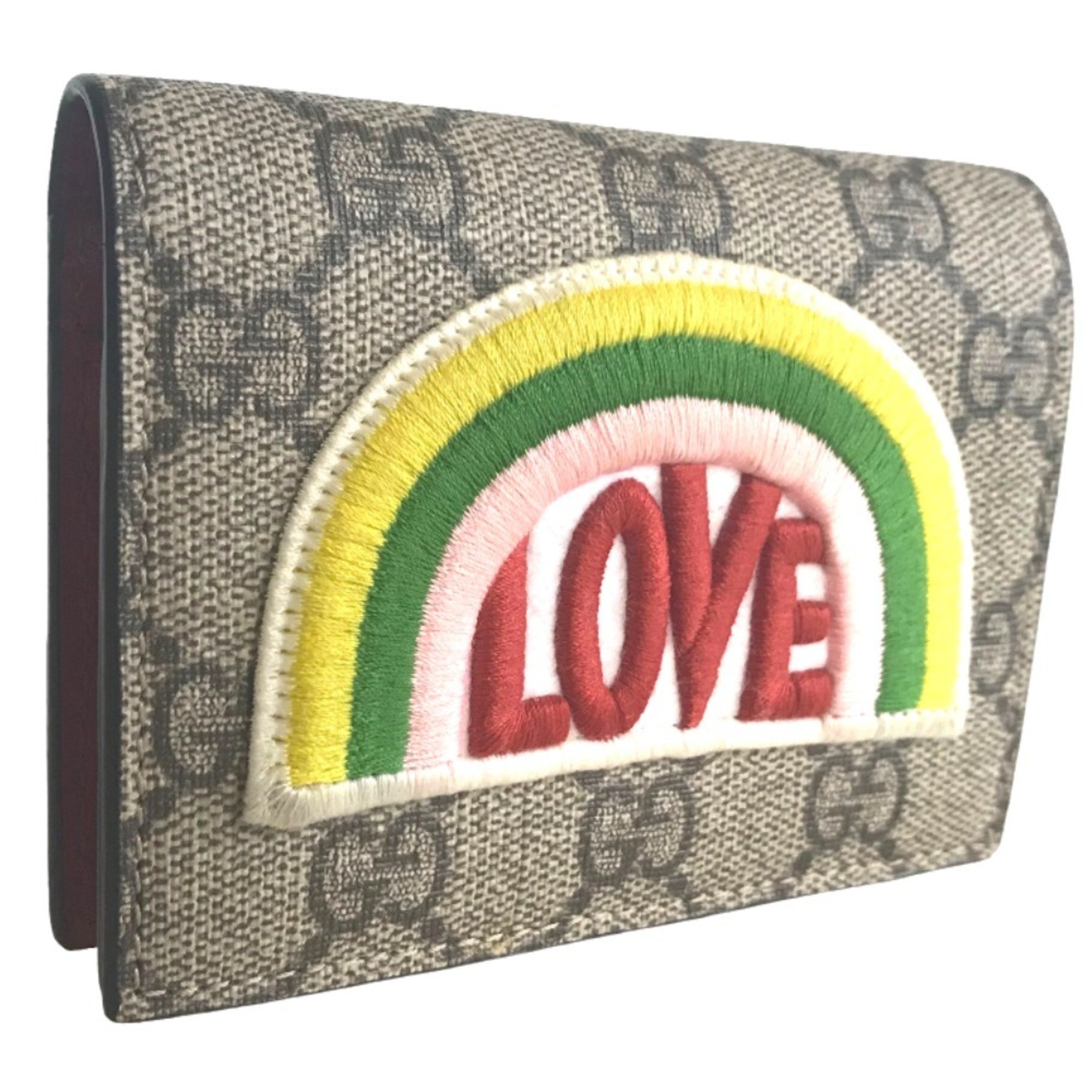 GUCCI Compact Wallet Bi-fold for Women GG Supreme Canvas Beige Multi-color 476412 498075