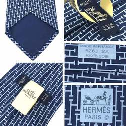 Hermes HERMES Tie Silk Twill H Pattern 005263T 02 MARINE/CIEL Men's