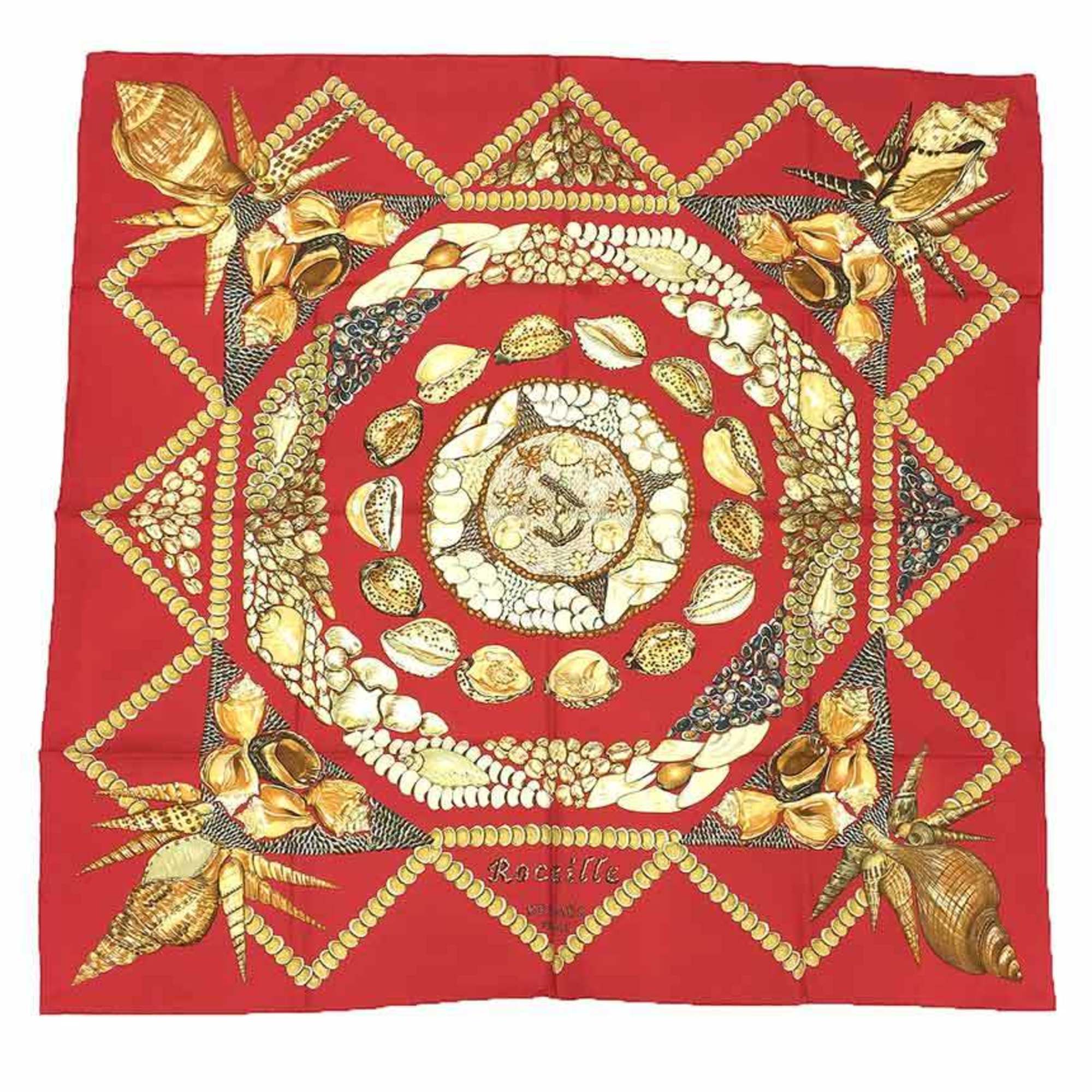 HERMES Scarf Muffler Carre 90 Rocaille Shell Red 100% Silk aq9794