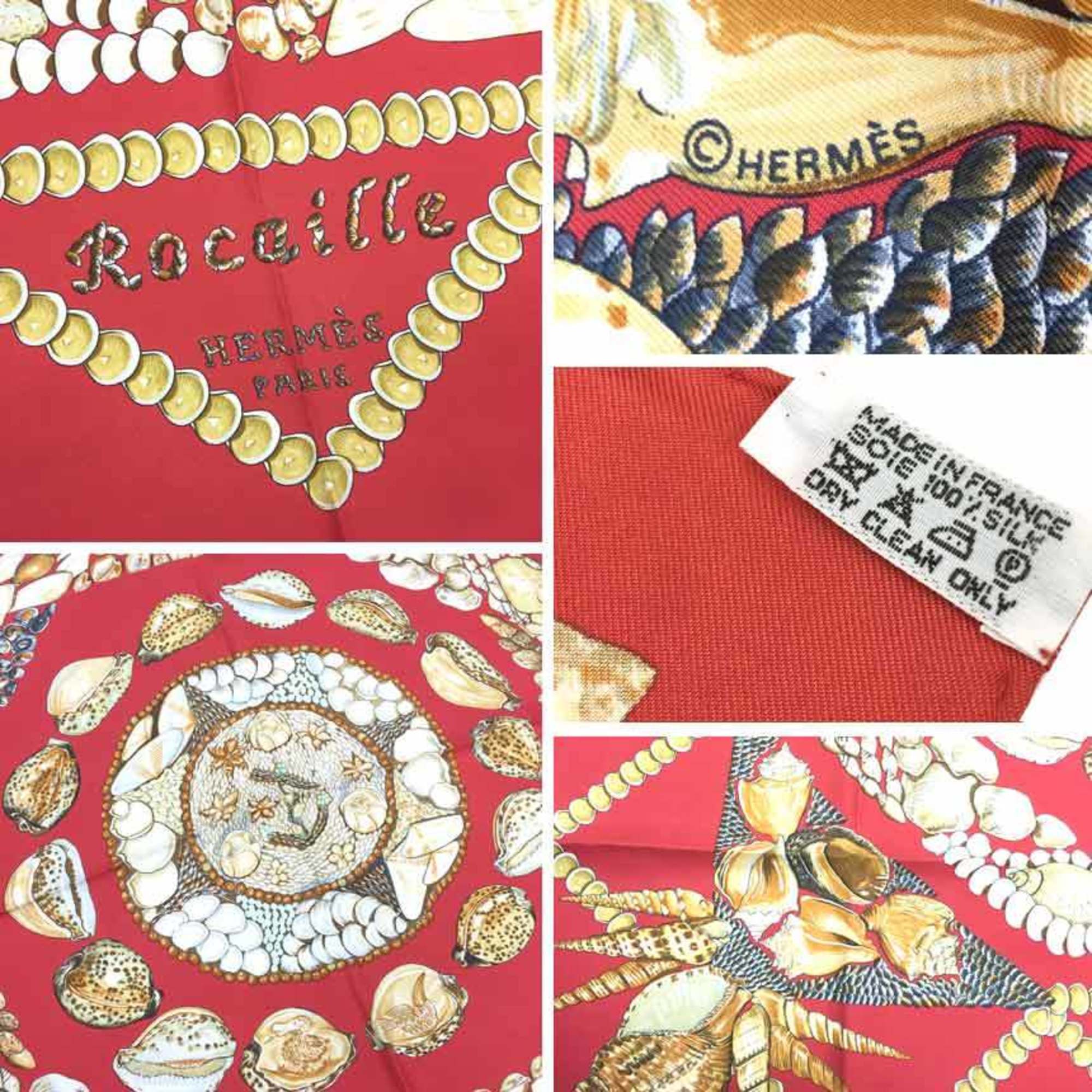 HERMES Scarf Muffler Carre 90 Rocaille Shell Red 100% Silk aq9794