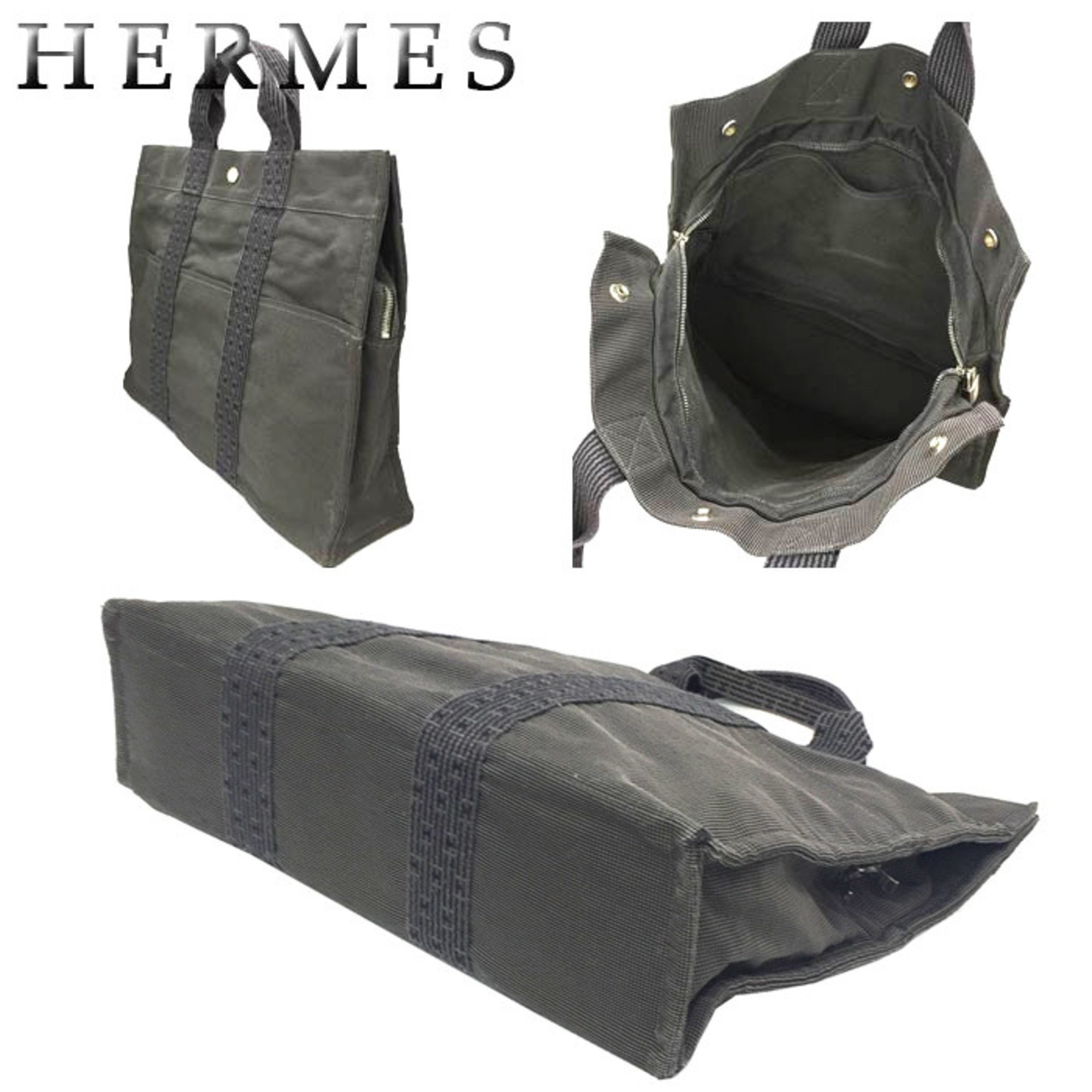 Sale Hermes HERMES Air Line Tote Bag MMSAC DE VOYAGE HERLINE MM 100951M Nylon Canvas Gray Men's Women's aq5742