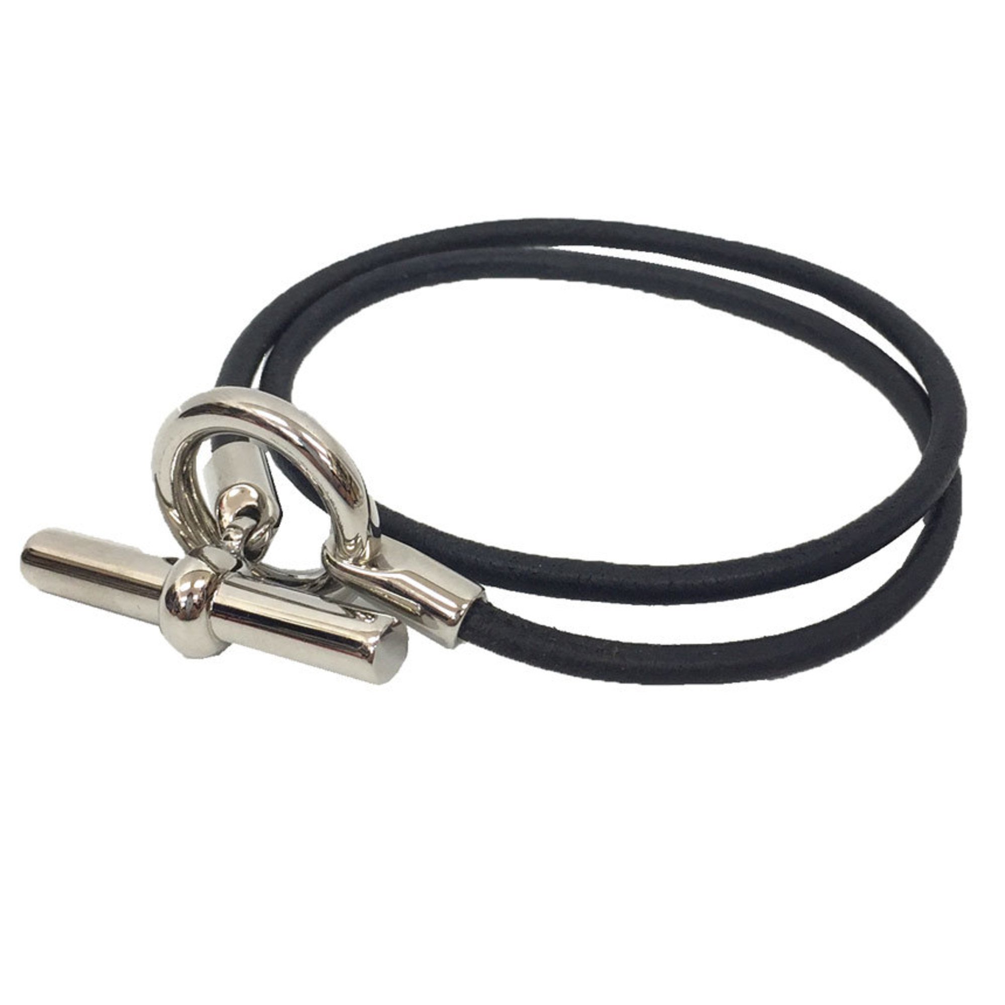 Hermes HERMES Grennan choker double bracelet leather black long aq9907