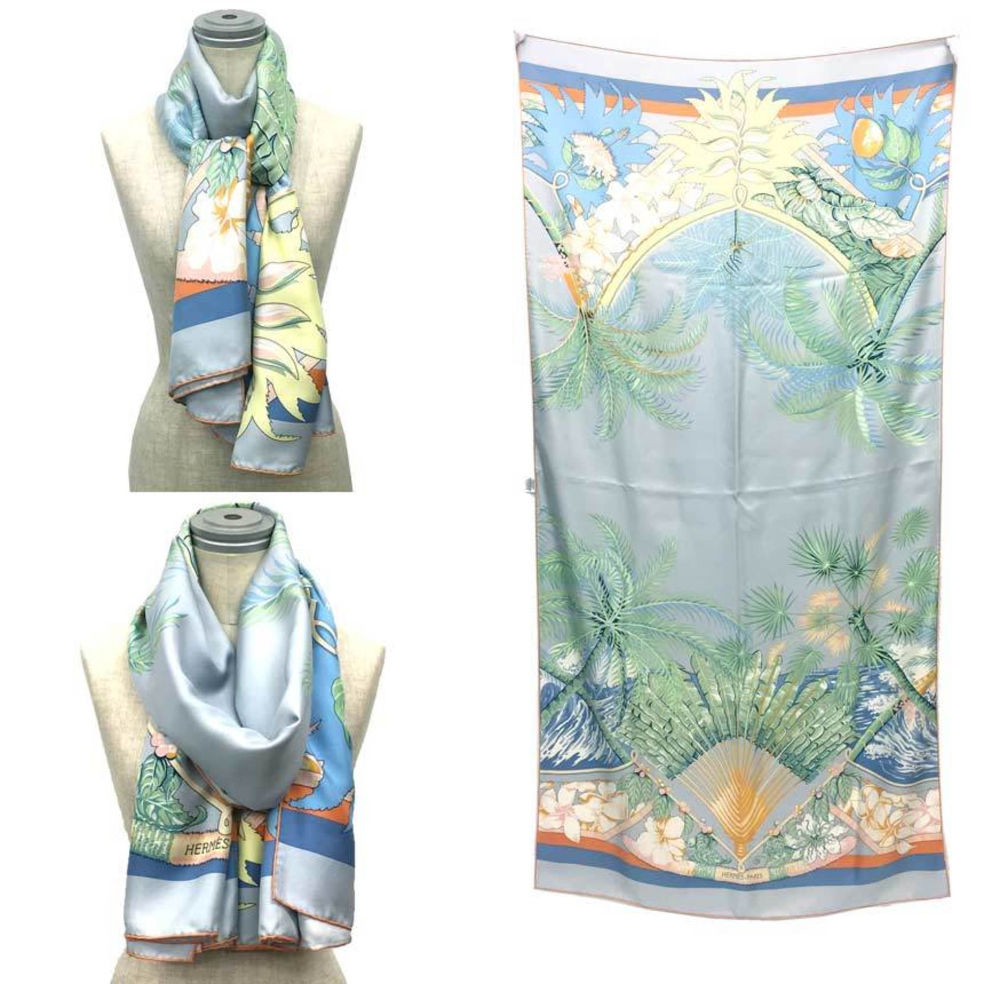 HERMES Hermes scarf muffler stole shawl palm tree large size 100% silk multi-cover aq9859
