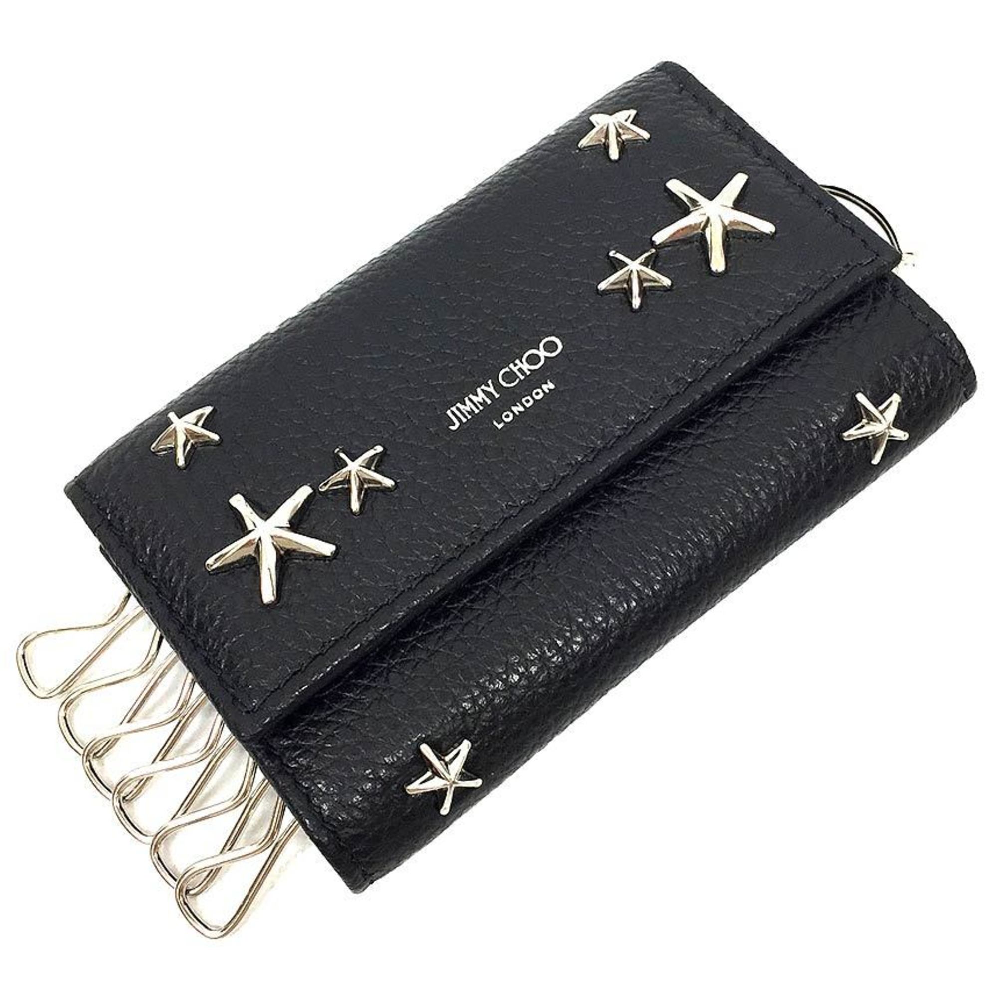 JIMMY CHOO NEPTUNE KEY CASE Neptune Star Studs Key Case Leather Black Small Wallet aq8275 10013803