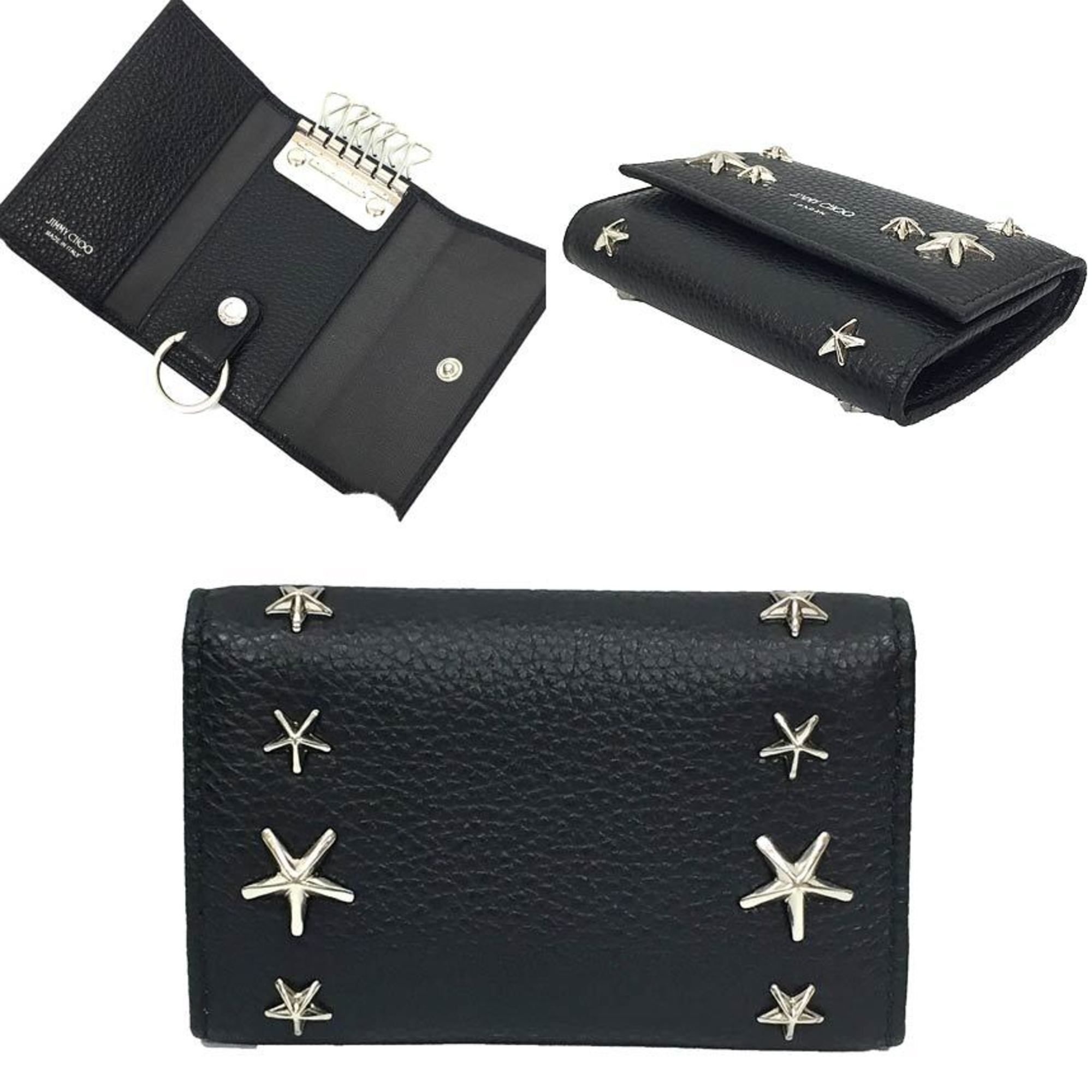 JIMMY CHOO NEPTUNE KEY CASE Neptune Star Studs Key Case Leather Black Small Wallet aq8275 10013803