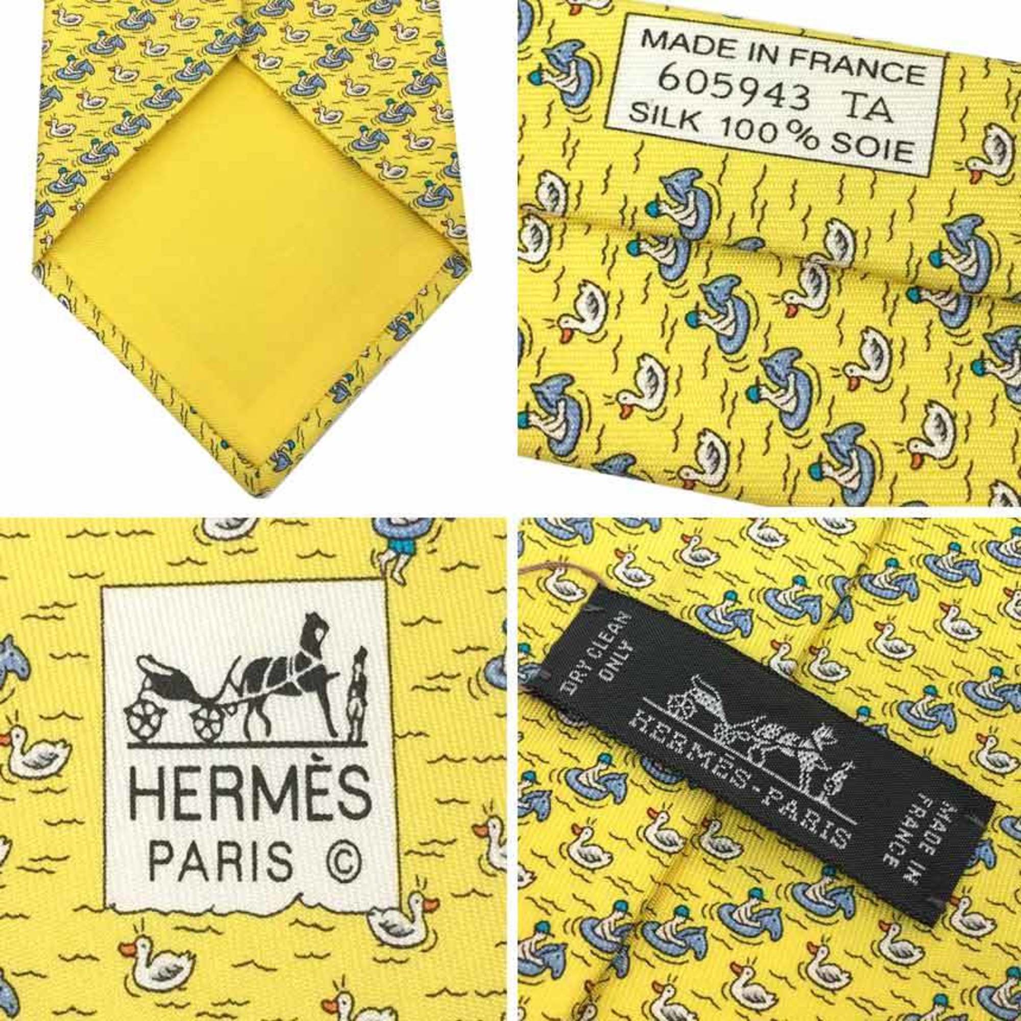Hermes HERMES Tie Silk Twill PETIT BAIGNEUR 605943T 20 Duck Horse Float Yellow Men's