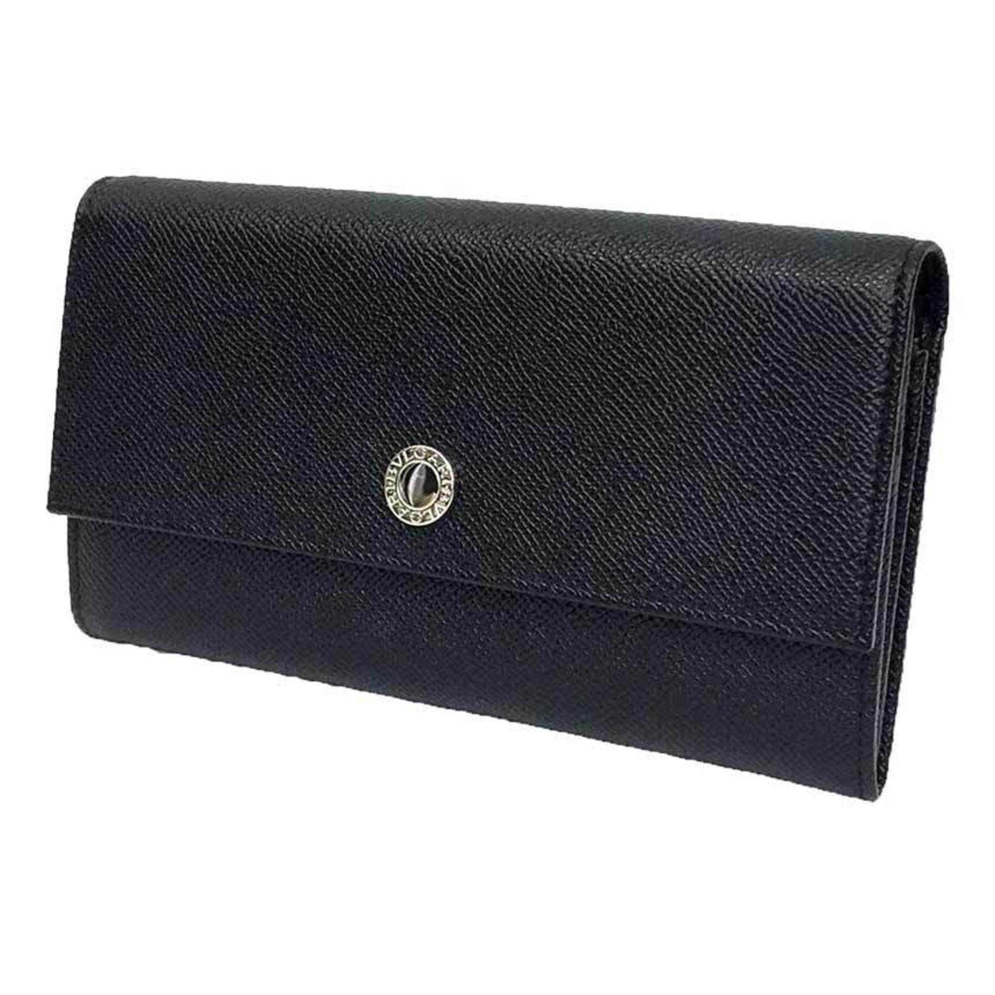 BVLGARI Bulgari Long Wallet with Coin Purse CLASSICO 27749 Grain Leather Black Preservation Men's Women's aq9870