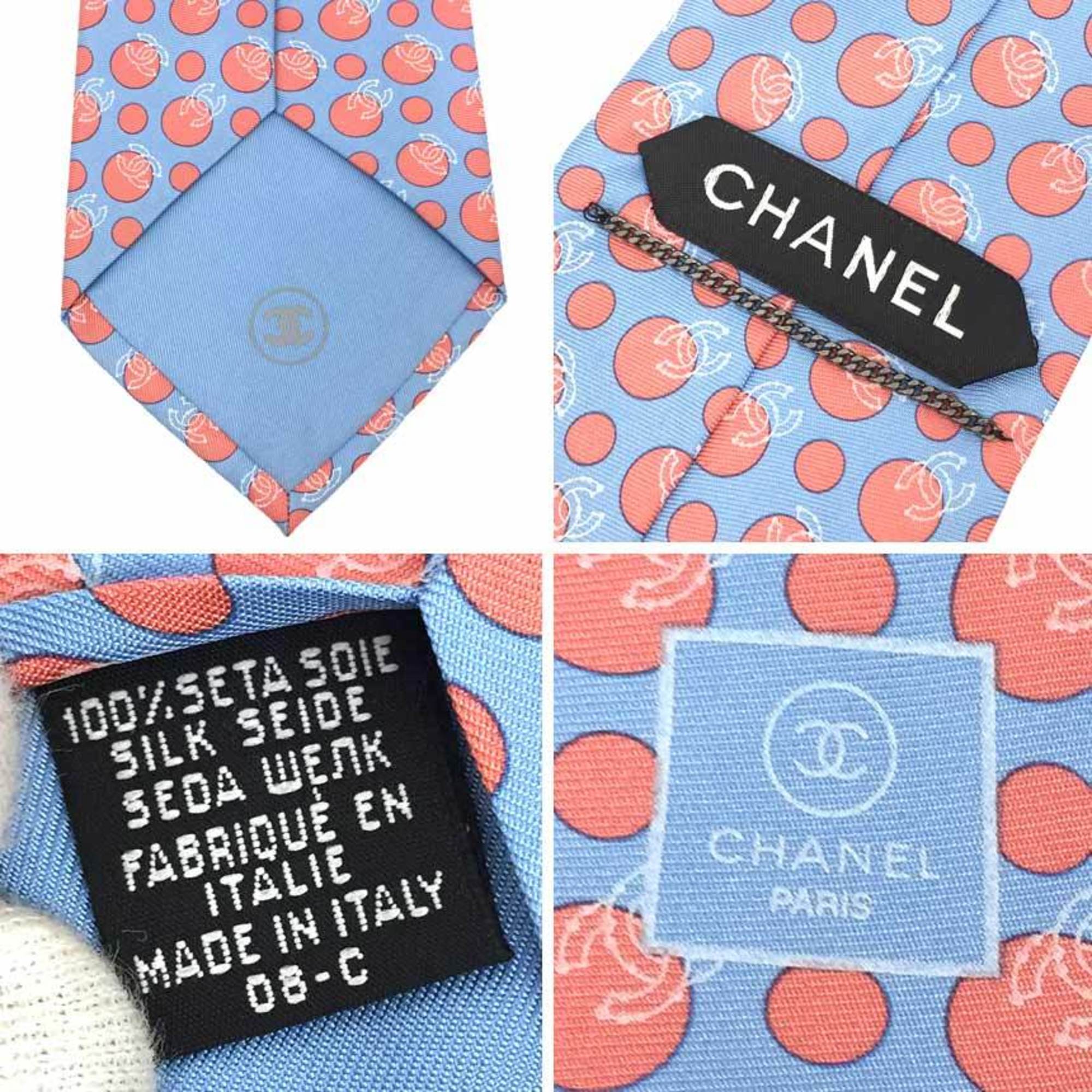 CHANEL Chanel tie dot silk blue salmon pink men's