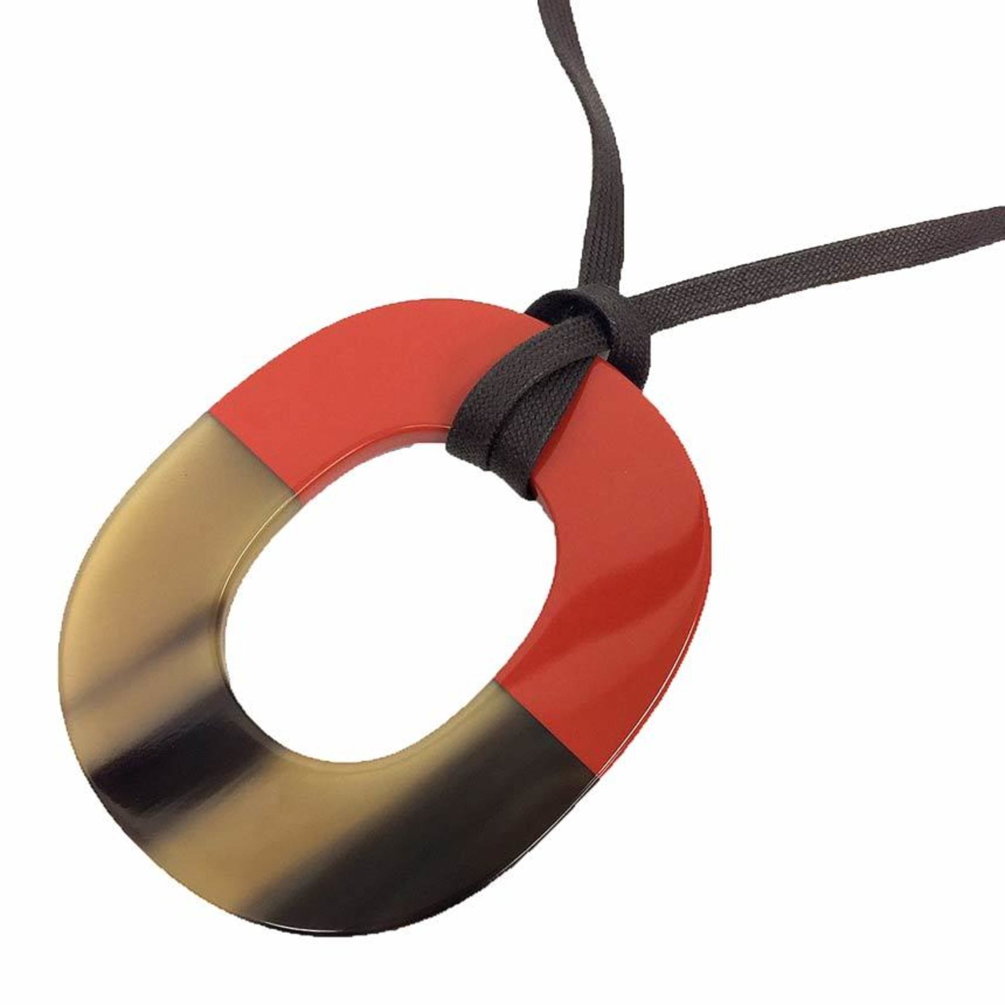 Hermes HERMES Color Block Pendant Buffalo Horn Necklace Lacquer Terracotta aq9808 10013449