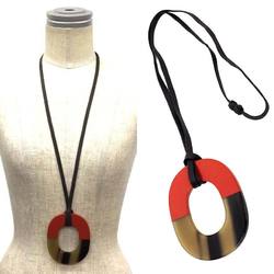 Hermes HERMES Color Block Pendant Buffalo Horn Necklace Lacquer Terracotta aq9808 10013449