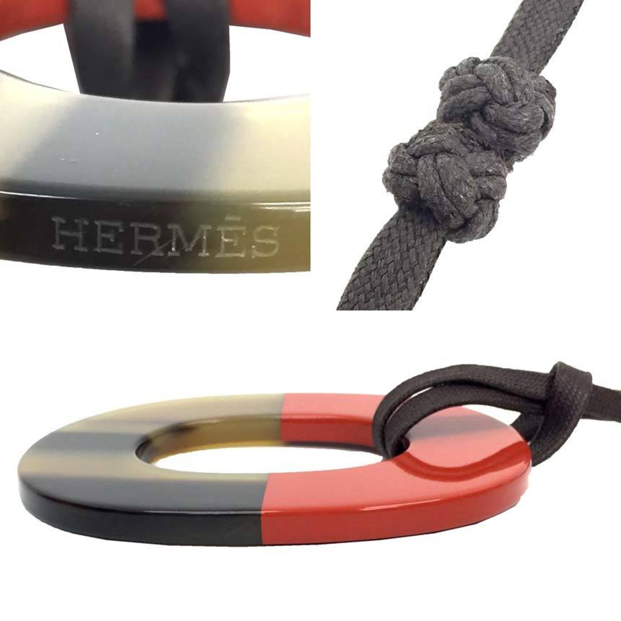 Hermes HERMES Color Block Pendant Buffalo Horn Necklace Lacquer Terracotta aq9808 10013449