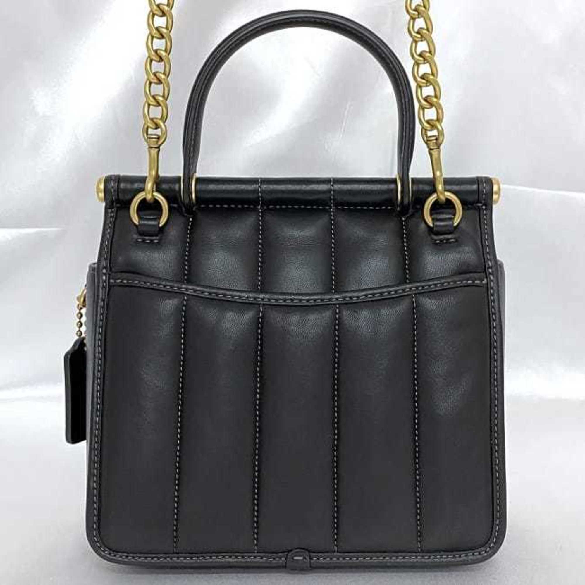 Coach 2-way bag, black, C3844, f-20405, puffer leather, COACH, turnlock, chain, shoulder ladies
