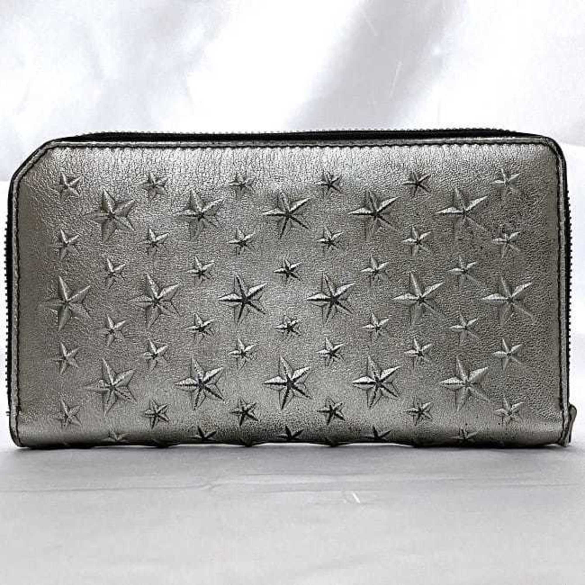 Jimmy Choo Round Long Wallet Carnaby Silver ec-20424 Metallic Leather JIMMY CHOO Star Women's