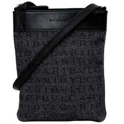 BVLGARI Shoulder Bag Grey Black Mania ec-20437 Pochette Denim Canvas Leather Men's Women's