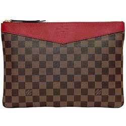 Louis Vuitton Clutch Bag Daily Pouch Brown Red Castilian Damier Ebene N60262 f-20386 Canvas Leather TN0250 LOUIS VUITTON