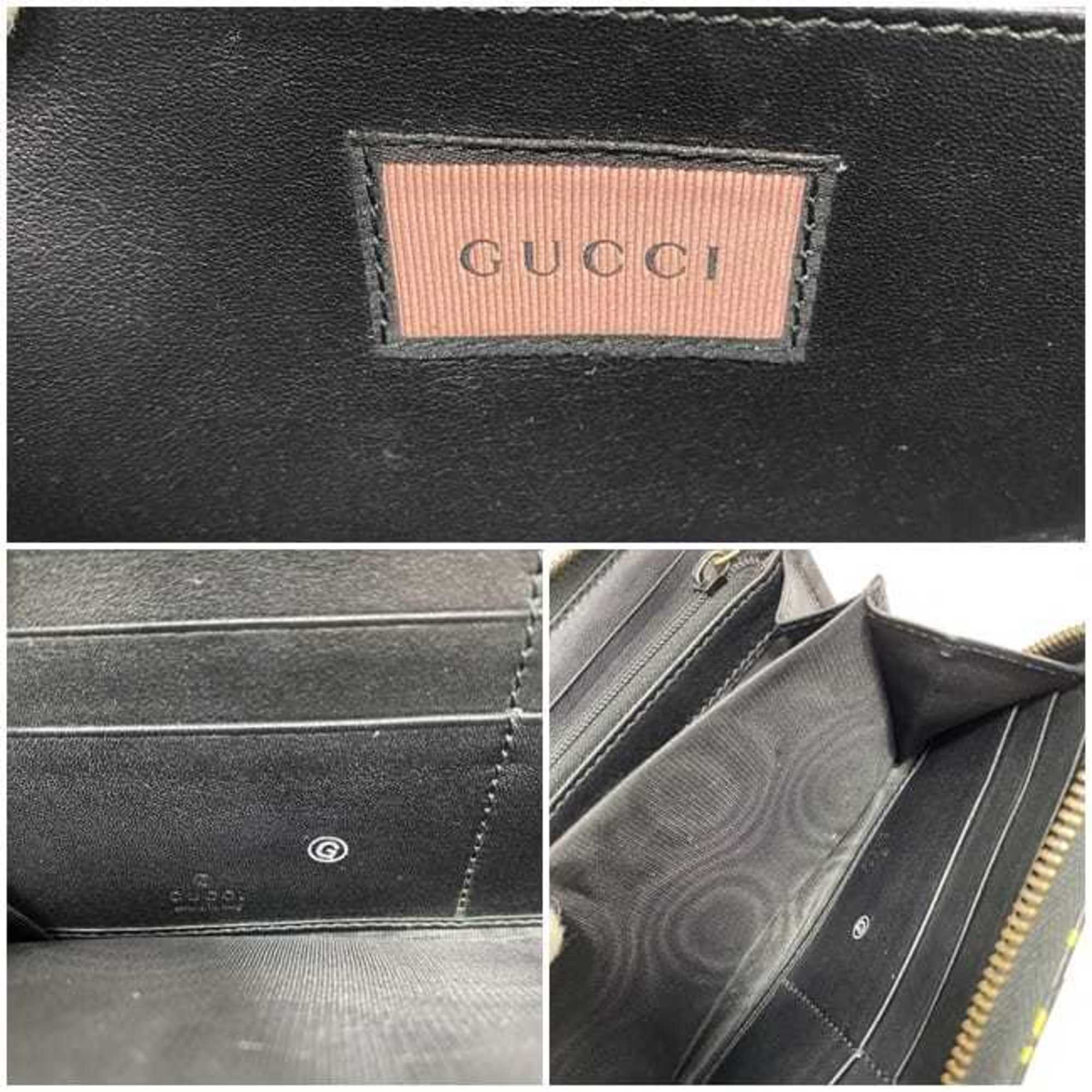 Gucci Round Long Wallet Black Blue GG Marmont Ghost 448087 f-20443 Leather GUCCI Paint Quilting Men's Women's